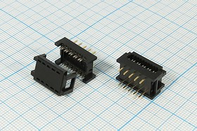 Разъем (IDC) DIP S-10 вилка, шаг P2.54x 7.62, контакты 10P, на шлейф, DIP S-10