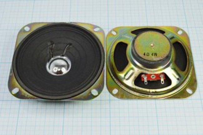 Динамик круглой формы в прямоугольном корпусе размерами 102x102x30мм, 4Ом, 4Вт; № 14810 дин 102x102x