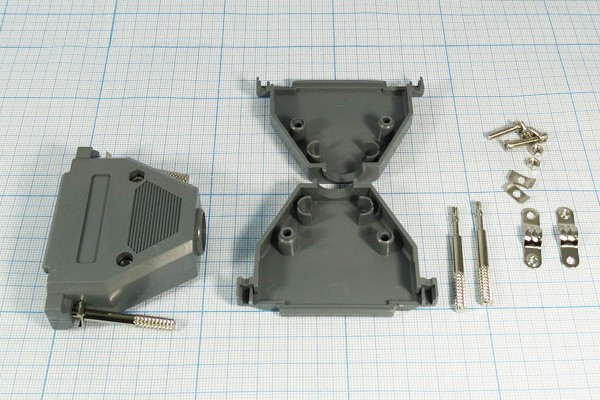 Корпус к разъёму D-SUB на 37 контактов с длинными винтами, пластмассовый; №1569 кожух D-SUB\37P\пл\сер\винт\дл винт\DPT37C\