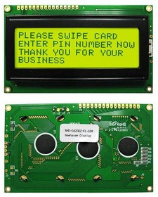 NHD-0420DZ-FL-GBW, LCD Character Display - 4 x 20 Character - STN- Gray - Yellow/Green Backlight - 98.0 x 60.0 mm