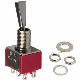 2M1-DP1-T6-B1-M1QE, Toggle Switches 2-pole, ON - None - ON, 5A/2A 125VAC or 28VDC/250VAC not HP rated, Non-Illuminated, Sealed Flat Mini &amp;