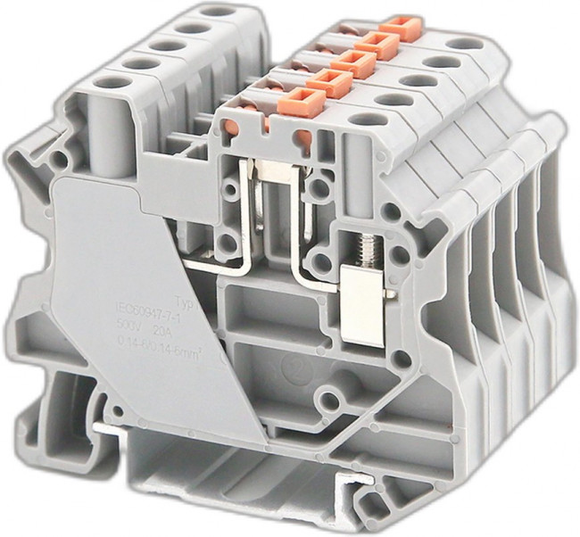 Клемма расцепительная винтовой зажим 2 точки подключения 4кв.мм сер. DKC TUR-4-MT