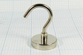 Магнит 48,0x12,0m12/М8, цилиндр, Ni, с крюком