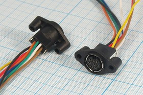 Разъем (miniDIN) MCC-5613.8PRK [S-VHS] розетка, контакты 8HP, монтаж на блок, фланец 2отверстия,пластик/ L-0,1м, MCC-5613.8PRK [S-VHS]