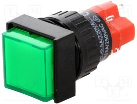 V16F-11-230G, Переключатель: кнопочный, Пол: 2, SPDT, 3A/250ВAC, 2A/24ВDC, IP40