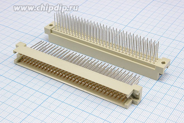 Прямоугольный соединитель штекер DIN41612, шаг P2,54мм, 96P[A+B+C], [3x32,A+B+C= 3x32=96P,13мм], 96 контактов,полный, пластиковый, D33-96M1W