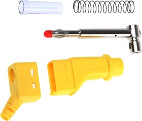 66.9328-24, Yellow Male Banana Plug, 4 mm Connector, Screw Termination, 32A, 600V, Nickel Plating