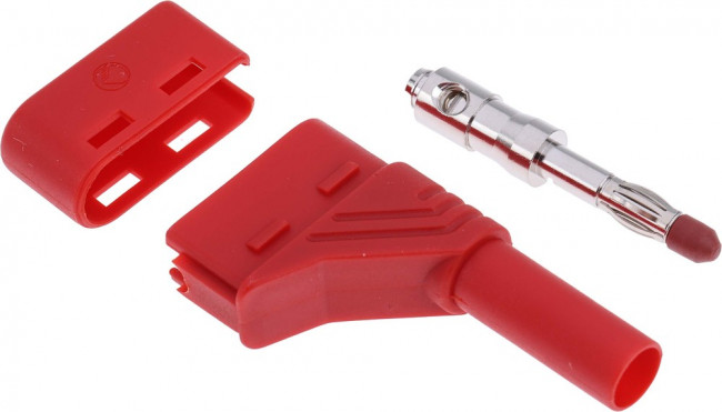 934098101, Red Male Banana Plug, 4 mm Connector, Screw Termination, 24A, 1000V ac/dc, Nickel Plating