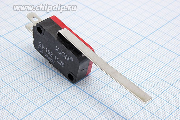 Переключатель концевой(путевой) 29x10 x16мм, на переключение SPDT, 220В/16А, рычаг 51мм; №1733 B ПКонц 29x10 x16\220\16\[SPDT] \\L51\SV-163\