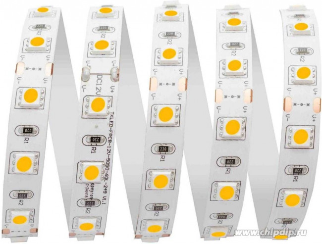 00-308 Светодиодная лента 24В, ПРО, 14,4Вт/м, smd5050, 60д/м, IP20, 1100Лм/м, подложка 10мм, 5м, 300