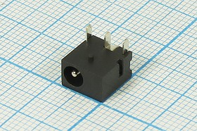 Гнездо питания DC 1.35D3.8 на плату, угловое, 3 контакта, с выключением ON-OFF, DS-220; №10114 гн пит DC 1,35D3,8\3P\пл\ ON-OFF\DS-220