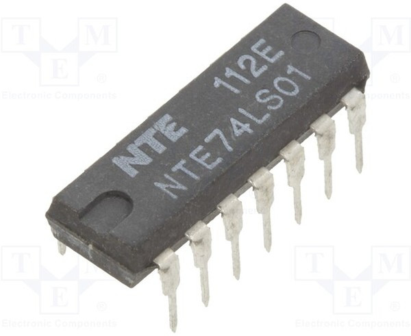 NTE74LS01, IC: digital; NAND; Ch: 4; IN: 2; TTL; THT; DIP14; OUT: open collector
