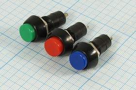 Выключатель кнопочный с фиксацией SPST, ON-OFF, зелёного цвета, 220В/3А, посадочный d12мм; №157 G ПКн\250\ 3\SPST\d12\чер\ зел\\2C\PBS-11A-G