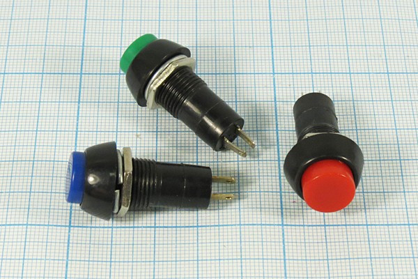 Выключатель кнопочный с фиксацией SPST, ON-OFF, зелёного цвета, 220В/3А, посадочный d12мм; №157 G ПКн\250\ 3\SPST\d12\чер\ зел\\2C\PBS-11A-G