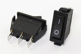 Переключатель клавишный, контакты 3T, 15А, ON-ON, подсветка черная, RS102-16C
