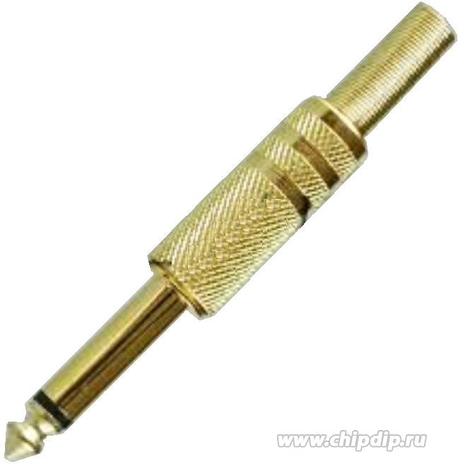 1-104G, штекер аудио 6.35мм моно металл на кабель "позолоченный"