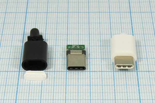 Разъем microUSB розетка, тип C 3.1, контакты 12Cx2, на кабель, кож бел, USB C-3,1PBW