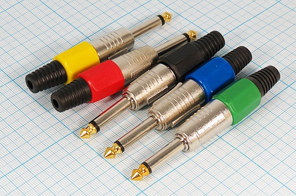 Штекер 6,3моно, 2C, на кабель черный, цанг хвост; №1191 штек 6,3моно\2C\каб чер\цанг хвост\\