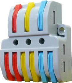 Клемма DIY YOU NC-633, быстрозажимной кабельный соединитель-разветвитель: 1 разд. вх. L + N + PE / 3 х 2 разд. вых.: L + N + PE