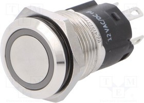 82-4151.1113, Illuminated Pushbutton Switch Momentary Function 1CO LED Red Ring