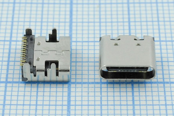 Гнездо USB 3.1, Тип C, угловое, 16 контактов, SMD на плату; №14562 гн USB \C 3,1\16P4C\плат\ \\USB3,1TYPE-C 16PF-015