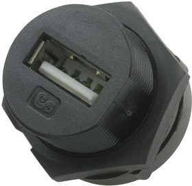 2UB3001-W05100, Герметичный разъем USB, USB Типа A, USB 2.0, Гнездо, 5 Позиций, Монтаж в Сквозное Отверстие, IP67