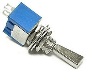 MTS-101-F1 on-off, Микротумблер MTS-101-F1, ON-OFF, SPST, 3 А, 250 В, 20 мОм, установочное отверстие 6,4 мм, 2 контакта