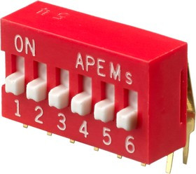 DA06V, Apem 6 Way Through Hole DIP Switch SPST, Raised Actuator