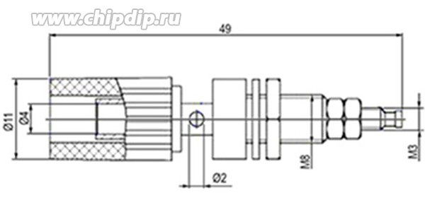 Клемма приборная, 47x11d4,4, желтый, изолированная, отверстиеМ8,0/М2,0, CK241
