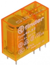 40.52.8.230.0001, Миниатюрное универсальное электромеханическое реле; монтаж на печатную плату или в розетку; выводы с шагом 5мм; 2CO 8A; ко