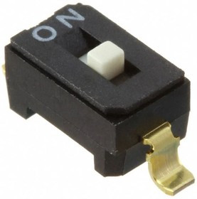 CFS-0102MB, Slide Switches OFF-ON 1 position DIP switch, .6mm raised actuator, 100mA @ 6V DC, gull wing SMD terminals, magazine 118 pc packa