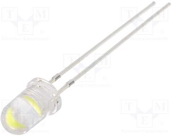 OSW59V5111A, LED; 5mm; white cold; 90000?100000mcd; 15°; Front: convex; 7.8?9.5V