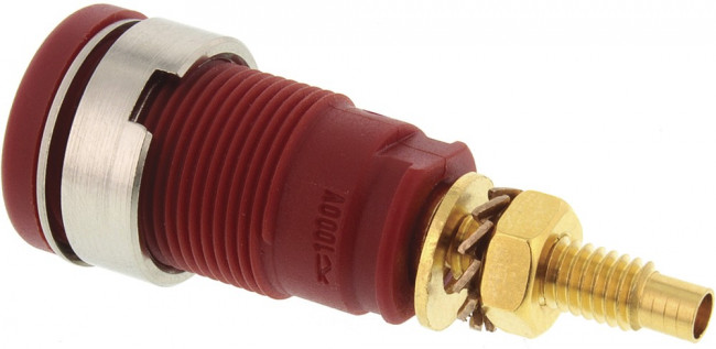 972354101, Red Female Banana Socket, 4 mm Connector, Solder Termination, 32A, 1000V ac/dc, Gold