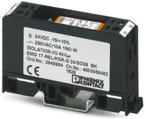 EMG 17-REL/KSR-G 24/SO38 BK, Реле питания, SPST-NO, 24 В DC, 10 А, EMG 17-REL, DIN-рейка, Без Защелки EMG 17-REL/KSR-G 24/SO38 BK, Реле питания, SPST-NO, 24 В DC, 10 А, EMG 17-REL, DIN-рейка, Без Защелки