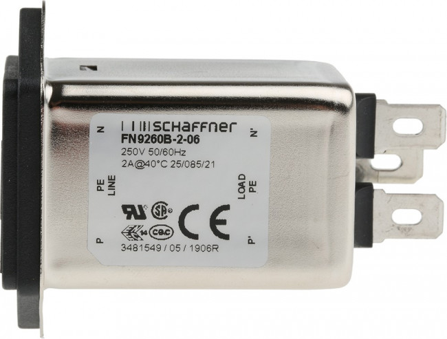 FN9260B-2-06, Разъем: питания AC; гнездо; "папа"; 2А; 250ВAC; на панель,винтами