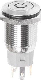 36-3243, Кнопка антивандальная ø16 250В Б/Фикс (5с) OFF-(ON) / ON-(OFF) плоская подсв/красная POWER