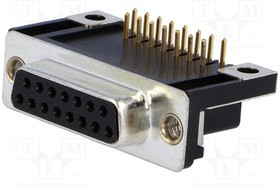 DA15-SQ-SB4, Разъем D-Sub; PIN: 15; гнездо; "мама"; угловой 90°; THT; UNC4-40