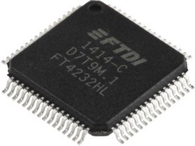 FT4232HL, Интерфейс, USB-UART x4, MPSSE x2, Hi-Speed, 3,3-5ВDC, LQFP64