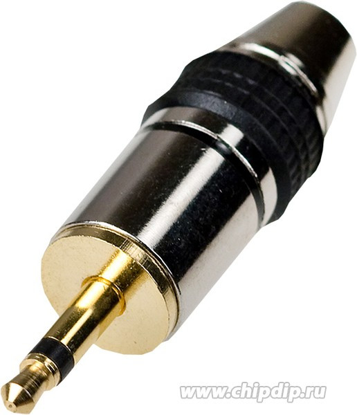 1-052G, штекер аудио 3.5мм моно металл на кабель d=до 5.0мм "позолоченный"
