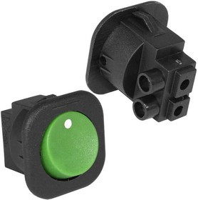 RS-101-7C on-off зеленый, Клавишный переключатель RS-101-7C, ON-OFF, 2 контакта под винт, зеленый
