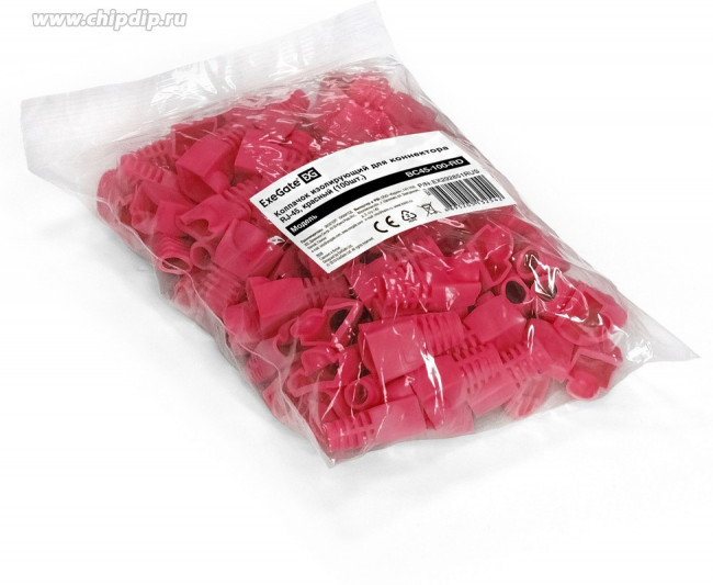 EX292851RUS, Колпачок ExeGate BC45-100-RD изолирующий для коннектора RJ-45, красный (100шт)