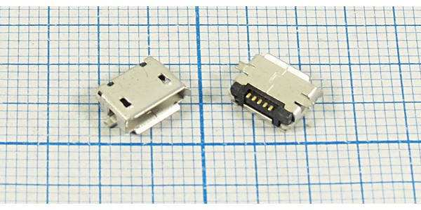 Гнездо micro USB, Тип AB, угловое, 5 контактов, SMD на плату; №12637 гн microUSB \AB\5P2C\плат\ угл\SMD\microUSB AB-5S