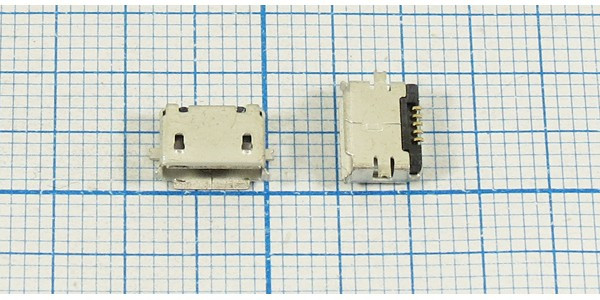 Гнездо micro USB, Тип AB, угловое, 5 контактов, SMD на плату; №12637 гн microUSB \AB\5P2C\плат\ угл\SMD\microUSB AB-5S