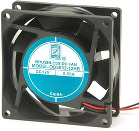 OD8032-12HHB02A, DC Fans DC Fan, 80x80x32mm, 12VDC, 55.5CFM, 0.23A, Ball, 3xWire, Alarm Output