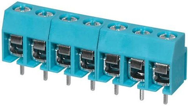TB003-500-P07BE, Fixed Terminal Blocks Terminal block, screw type, 5.00 , horizontal, 7 poles, CUI Blue, Philip's head screw, PCB mount