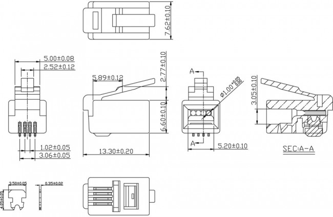 Телефонный коннектор для телефонных трубок 100 шт 4P4C