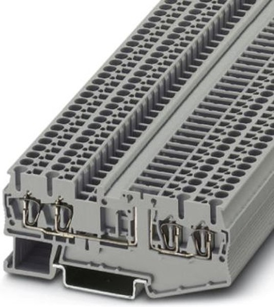 3038451, ST 2.5-QUATTRO-TG Series Grey DIN Rail Terminal Block, Single-Level, Spring Clamp Termination