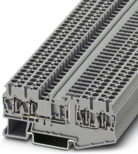 3038451, ST 2.5-QUATTRO-TG Series Grey DIN Rail Terminal Block, Single-Level, Spring Clamp Termination