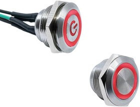 SV7FW3SS-3H1, Pushbutton Switches 22mm dia, 2A 36VDC, Red/Blue LED Ring, Wired Leads 500mm