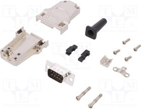 DTZF09-DBP-K, Разъем D-Sub; PIN: 9; вилка; "папа"; пайка; на провод; черный